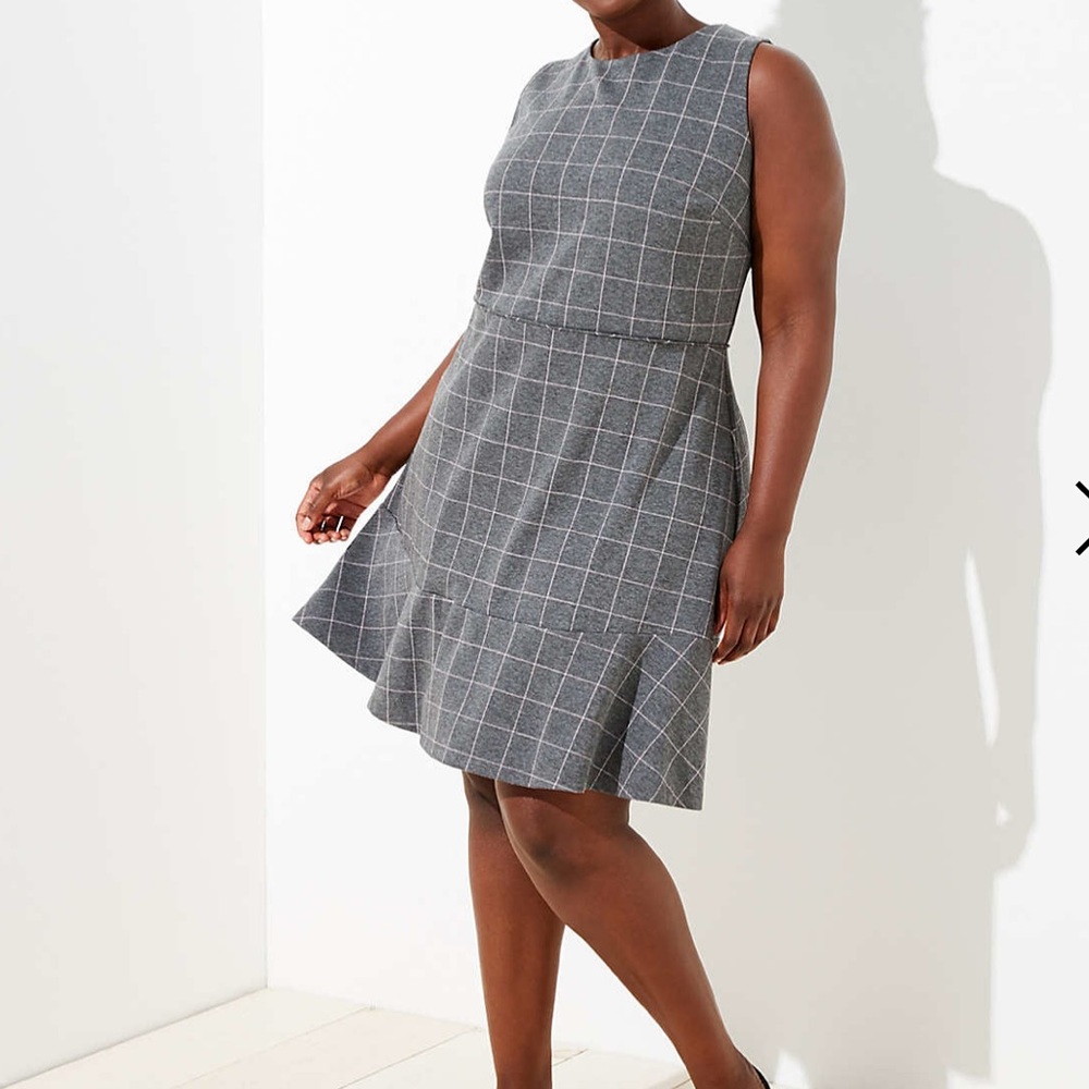 LOFT PLUS Windowpane Flounce Dress SZ 20